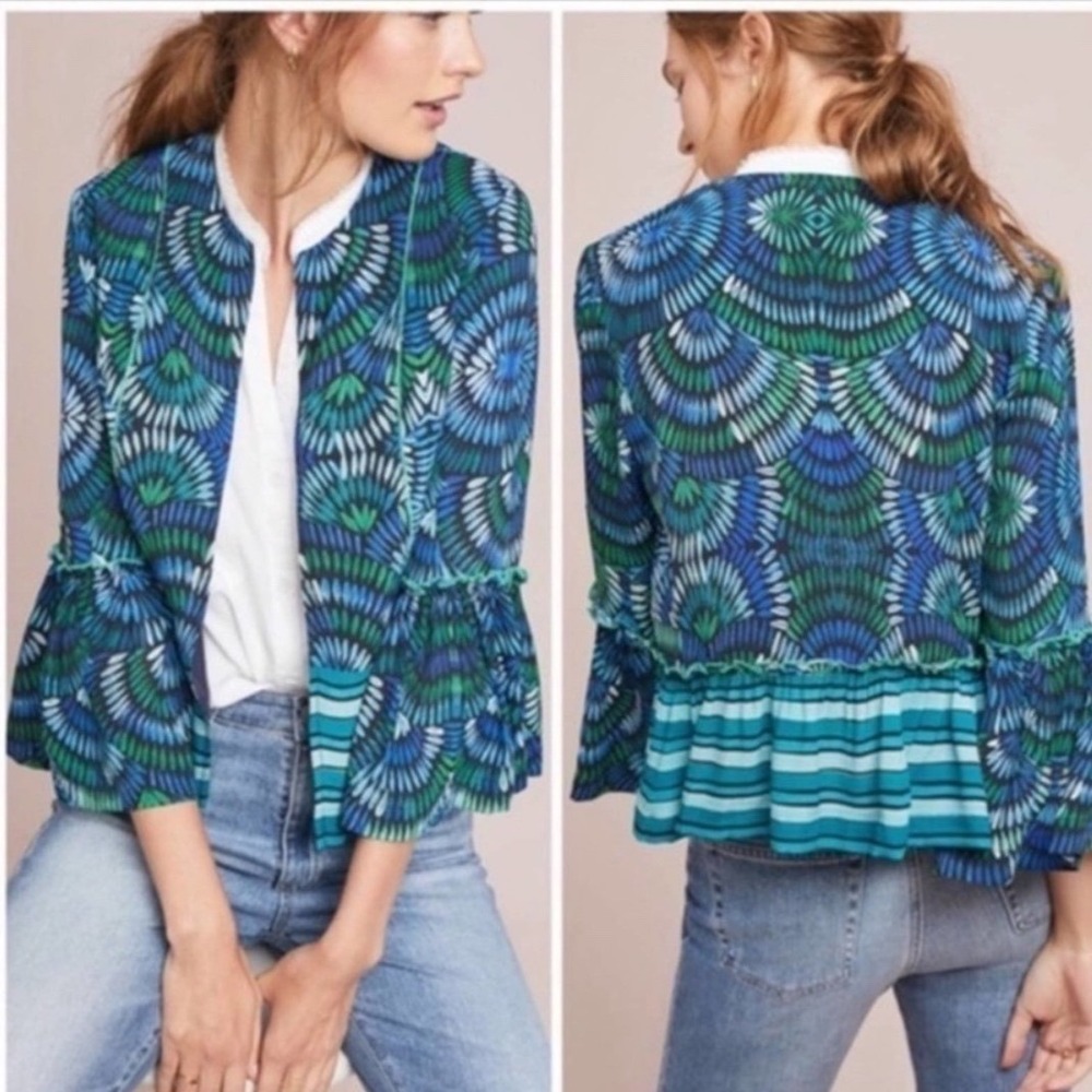 Anthropologie Blank London Annette Printed Jacket XS 3/4 Bell Sleeves Vibrant